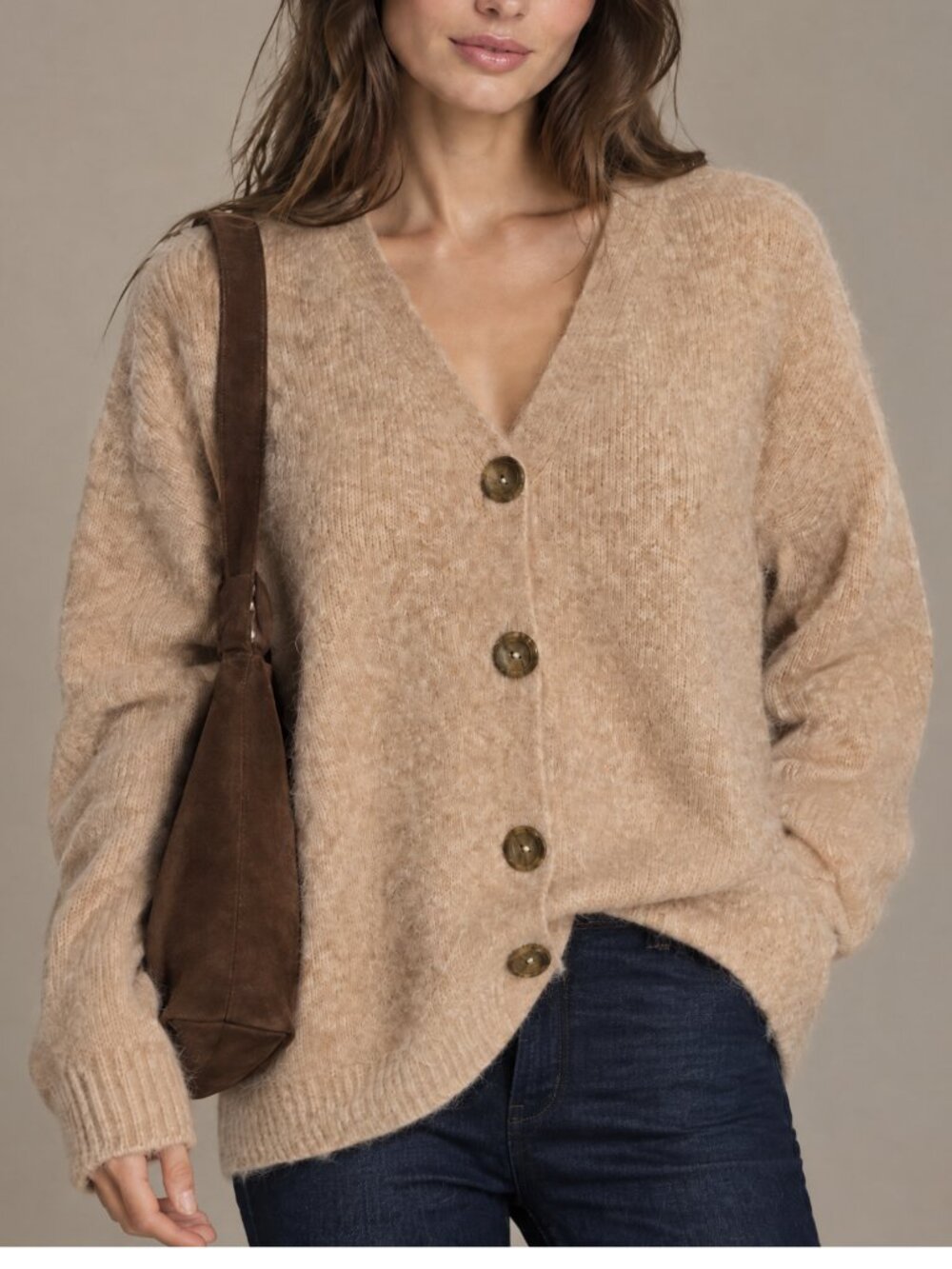 NWOT Beige Fluffy And Fuzzy Oversized Cardigan Large